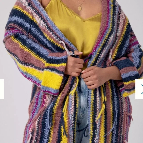Anthropologie Multicolor Striped Cardigan Boho Chic Chunky Knit Bohemian Layer - Picture 14 of 14